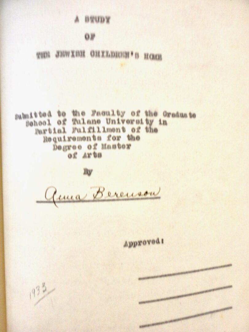 Cover page. Anna Berenson thesis, 1933